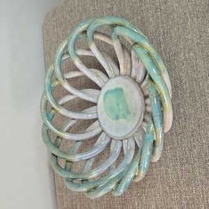 Hand Crafted Pottery - Teal & Tan Intertwine Rope Design - Bread or Frui…